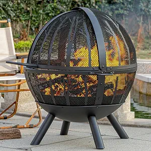 Panovue 35 Inch Wood Burning Fire Pit with BBQ Grill, Heavy Duty Fire Pits Ball for Outside with Spark Screen & Removable Ash Pan, Outdoor firepit & Fireplace for Bonf