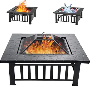 EcoNook 36 inch Fire Pit, Square Outdoor Fire Pit Table with Spark Screen & Fire Poker, 3-in-1 Multipurpose Firepits for Outside, Fireplace for Yard, Garden, Patio : P