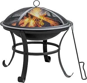 Panovue 22 in Firepit for Outside Outdoor Small Fire Pit,Durable Firepit with Mesh Lid,Log Grate,and Fire Poker,Fire Pit for Outside Backyard.Deck.Camping and Picnic :