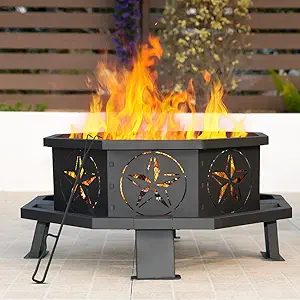 Verdeluxe 35 Inch Octagonal Fire Pit,Outdoor Fire Pit,Wood Burning Firepit for Bonfire,Firepits for Outside,Camping, Backyard, Patio,Bonfire,Garden : Patio, Lawn & Gar