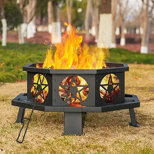 Verdelxue 35 Inch Octagonal Fire Pit with Cooking Grill,Outdoor Wood Burning Fire Pit for Camping Outside Picnic Bonfire,Heavy Duty Firepit for Backyard Garden Patio :