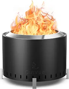 OutVue 22 inch Stainless Steel Smokeless Fire Pit, Outdoor Smokeless Firepit, Wood Burning Fire Pits for Camping, Bonfire, Low Smoke Firepit for Outside (Vertical Hole