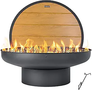 Panovue 32in Fire Pit Table with Lid,Heavy Duty and Deep Fire Bowl,Outdoor Wood Burning BBQ Grill Firepit Bowl with Cover Lid, Fire Pit for Outside Table for Backyard