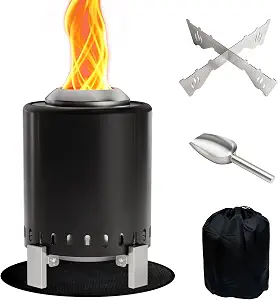 Mini Smokeless 7 Inch Tabletop Fire Pit with Pan Stand and Insulation Mat, Portable Stainless Steel Fire Pit for Camping, Patio Tabletop Firepit, Burns Wood or Pellets,