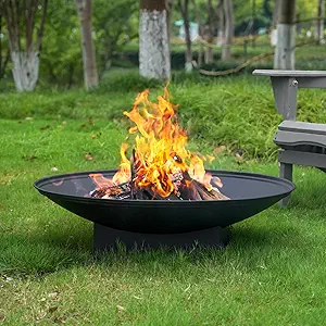 32 Inch Fire Pit for Outside, Outdoor Wood Burning Fire Pit Table with Grill & Cover Lid, Large Portable Firepit for Backyard Patio Camping