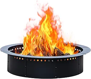 Grovellis 42 inch Outdoor Fire Pit Liner, Round Heavy Duty Fire Pits, Rim Insert Firepit for Outside, DIY Campfire Fireplace