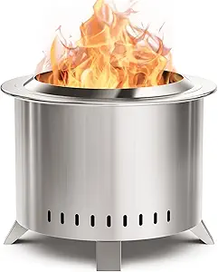 Verdeluxe Smokeless Fire Pit,22 Inch Stainless Steel Firepit, Outdoor Wood Burning Fire Pit with Cover,Smokeless Firepits for Outside Backyard Patio Garden Camping Bon