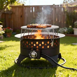 Breezz 20” Outdoor Fire Pit with Grill, 60000 BTU Smokeless Firepit, External Propane Required, Foldable Cooking Grate, Adjustable Flame, Patio Camping BBQ : Patio, La