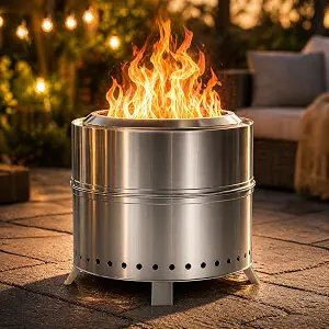 Breezz Smokeless Fire Pit 19.3 Inch Stainless Steel Outdoor Wood Burning Firepit with Carry Bag, Portable Bonfire Stove for Backyard, Patio, Camping, and Picnic, Effic