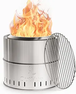 OutVue 19 inch Stainless Steel Smokeless Fire Pit with Grill, Outdoor Smokeless Firepit, Wood Burning Fire Pits for Camping, Bonfire, Low Smoke Firepit for Outside (Ve