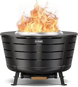26.5 Inch Smokeless Fire Pit, Outdoor Portable Fire Pit with Stand, Removable Ash Pan & Heat Shield, Large Wood Burning Firepit Bonfire for Outside, Backyard, Patio,Ca