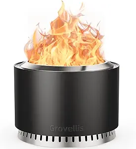 Grovellis 27 inch Smokeless Fire Pit with Waterproof Cover, Stainless Steel Outdoor Smokeless Firepit, Wood Burning Fire Pits for Camping, Bonfire,Low Smoke Firepit fo